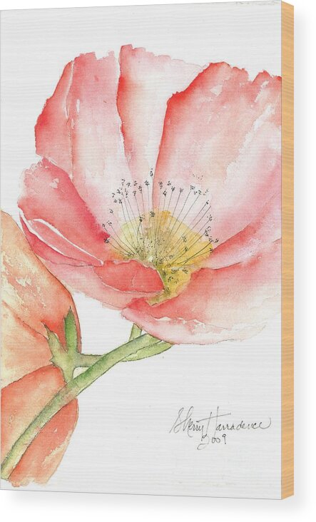 Owl Wood Print featuring the painting Poppy Bloom by Sherry Harradence