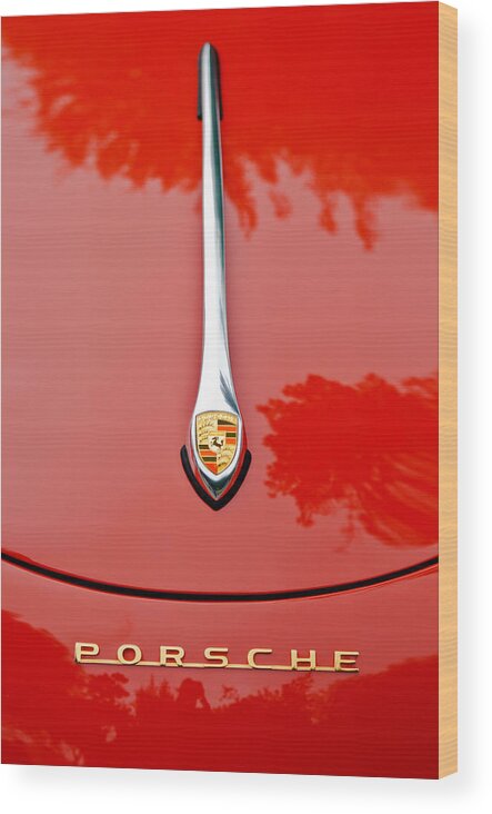 Porsche Logo Wood Print featuring the photograph Porsche Hood Emblem -0516c by Jill Reger