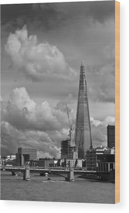 Shard Wood Print featuring the photograph Portrait of the Shard black and white version by Gary Eason