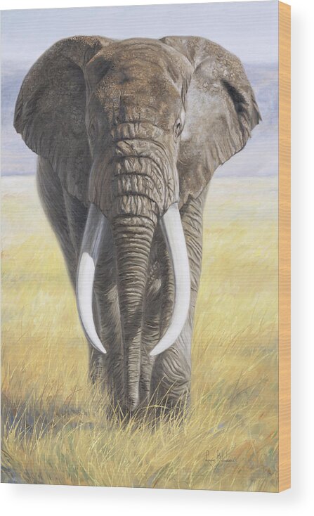 Elephant Wood Print featuring the painting Power Of Nature by Lucie Bilodeau