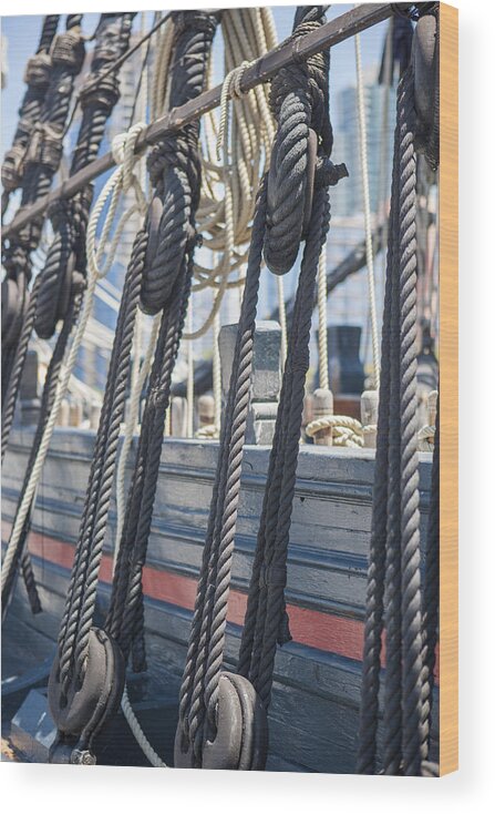 Rope Wood Print featuring the photograph Pulley and Stay by Scott Campbell