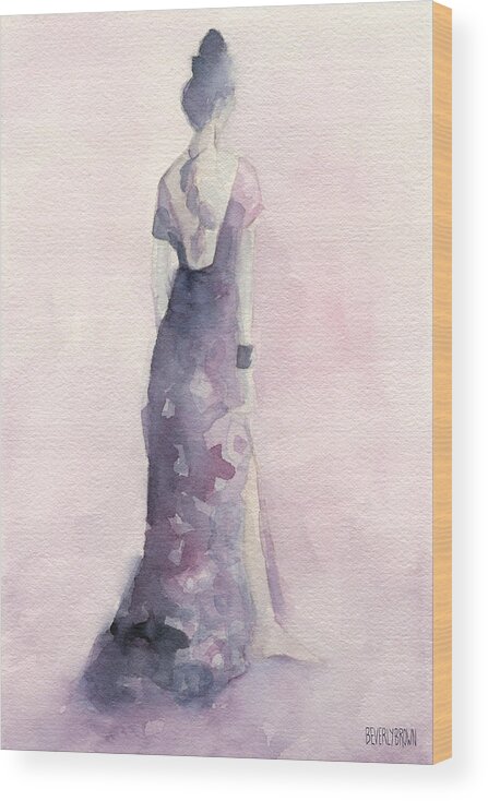 Fashion Wood Print featuring the painting Purple and Pink Evening Dress Watecolor Fashion Illustration by Beverly Brown Prints