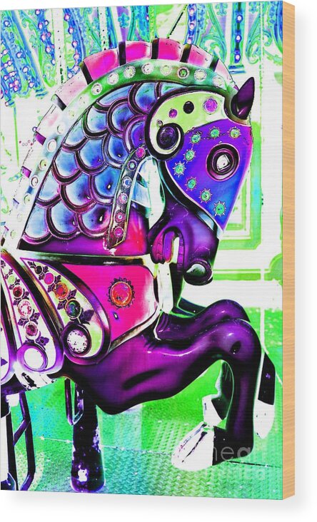 Carousel Wood Print featuring the digital art Purple Carousel Horse by Patty Vicknair