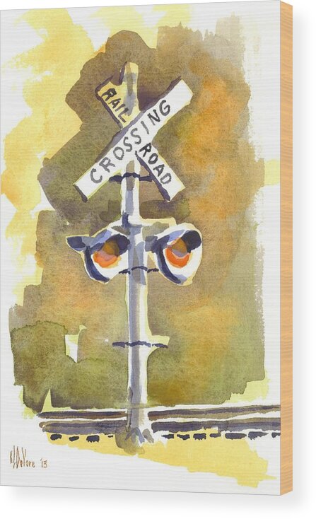 Railroad Crossing In Arcadia Wood Print featuring the painting Railroad Crossing in Arcadia by Kip DeVore