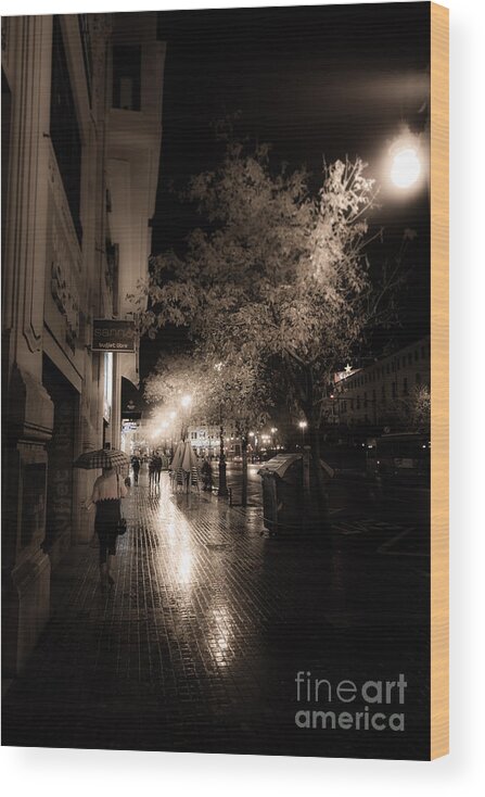 Comunidad Valenciana Wood Print featuring the photograph Rainy city streets by Peter Noyce