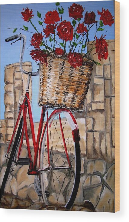 Red Wood Print featuring the painting Red Bicycle by Sunel De Lange