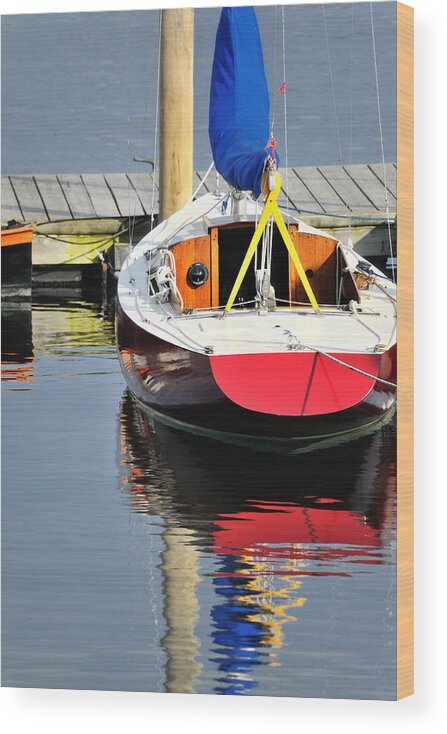 Red Wood Print featuring the photograph Red Boat Reflections Rockland Maine by Marianne Campolongo