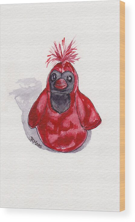 Fuzzy Wood Print featuring the painting Red Cardinal by Julie Maas