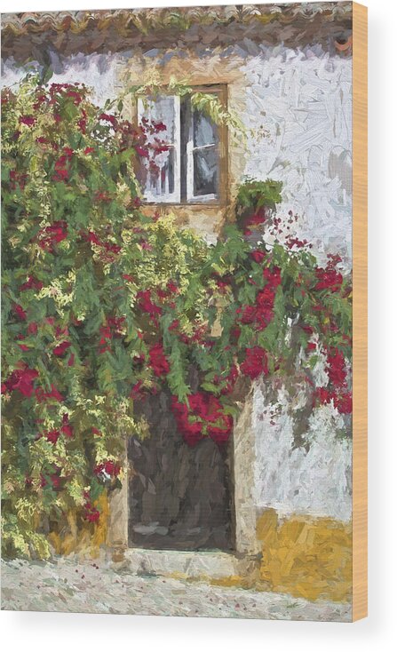 Brown Wood Print featuring the painting Red Flowers on Vine by David Letts