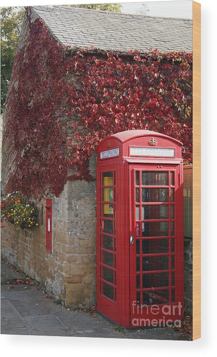 Telephone Box Wood Print featuring the photograph Red Telephone Box by David Birchall