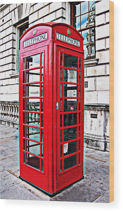 Telephone Box Wood Print featuring the photograph Red telephone box call box in London by Tom Conway