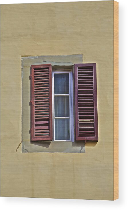 Architecture Wood Print featuring the photograph Red Window Shutters of Florence by David Letts
