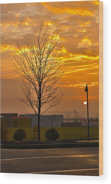 Shopping Center Wood Print featuring the photograph Retail Dawn by Jeff Kurtz