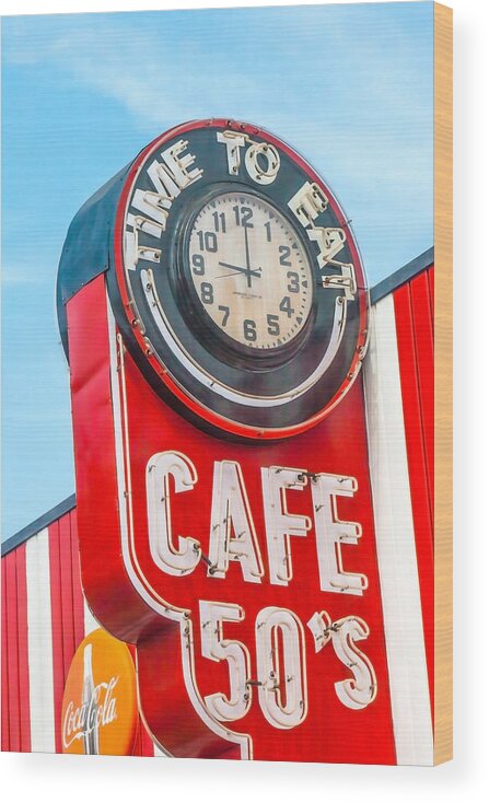 Diner Signs Wood Print featuring the photograph Retro Cafe by Art Block Collections