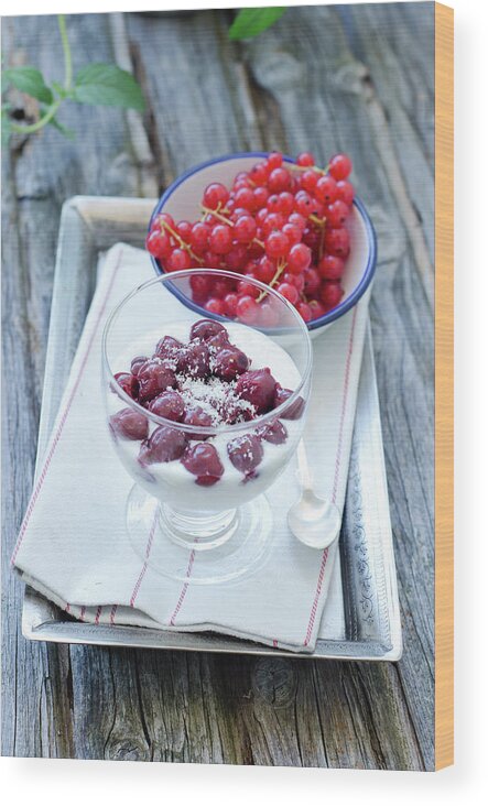 Cherry Wood Print featuring the photograph Rice Pudding With Cherries And Red by Westend61