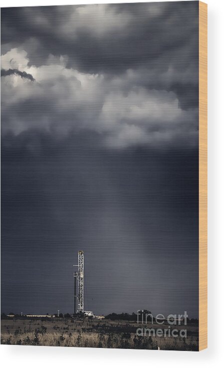 Drilling Rigs Wood Print featuring the photograph Rig in the Rain by Jim McCain