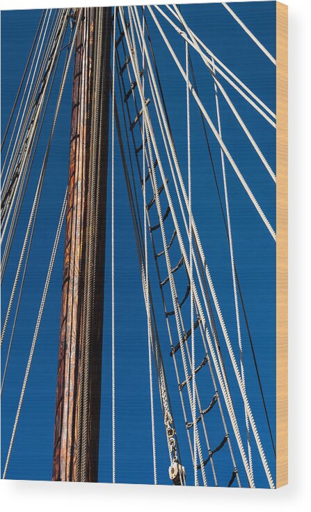 Blue Sky Wood Print featuring the photograph Rigging by Ed Gleichman