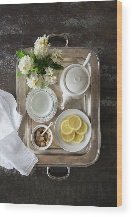 Silver Colored Wood Print featuring the photograph Room Service, Tea Tray With Lemons by Pam Mclean