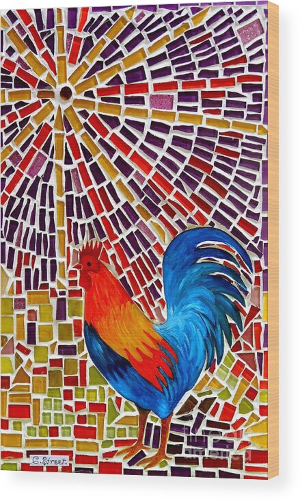 Rooster Wood Print featuring the glass art Rooster Mosaic by Caroline Street