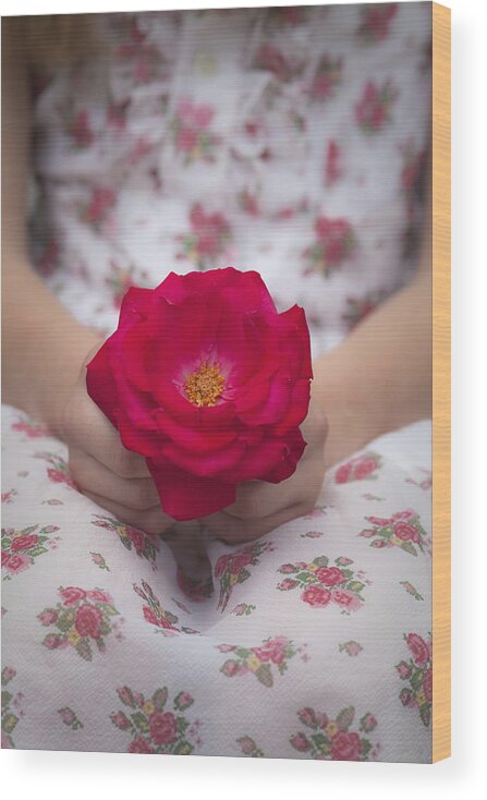 Person Wood Print featuring the photograph Rose in her hands by Maria Heyens
