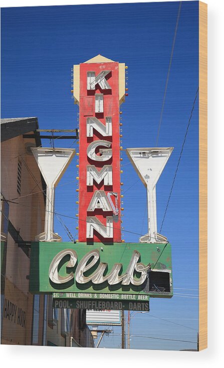 66 Wood Print featuring the photograph Route 66 - Kingman Club Neon 2012 by Frank Romeo