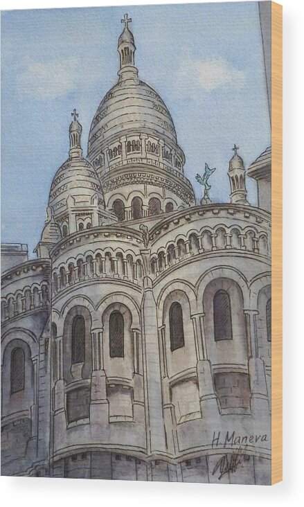 Architecture Wood Print featuring the painting Sacre Coeur II by Henrieta Maneva