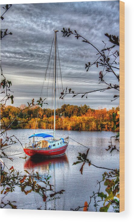 Boat Wood Print featuring the photograph Sailboat at Sunset by Sandra Lynn