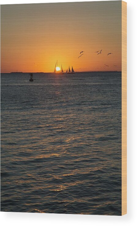 Sun Wood Print featuring the photograph Sailing Boats At Sunset by Jim West