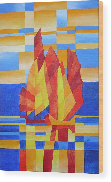 Sailboat Wood Print featuring the painting Sailing On The Seven Seas So Blue by Taiche Acrylic Art