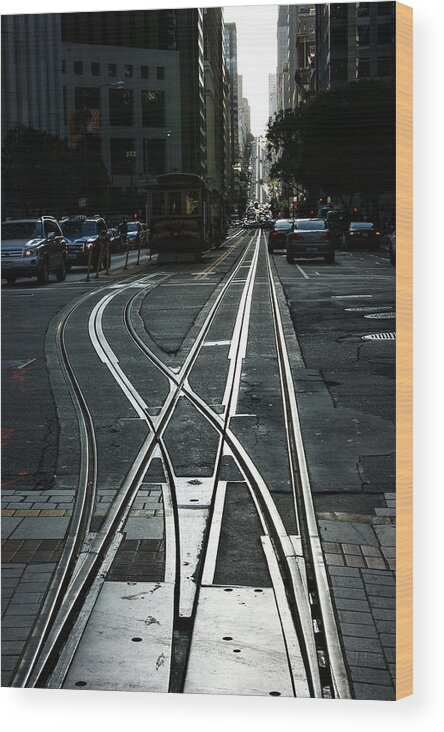 Georgia Mizuleva Wood Print featuring the photograph San Francisco Silver Cable Car Tracks by Georgia Mizuleva