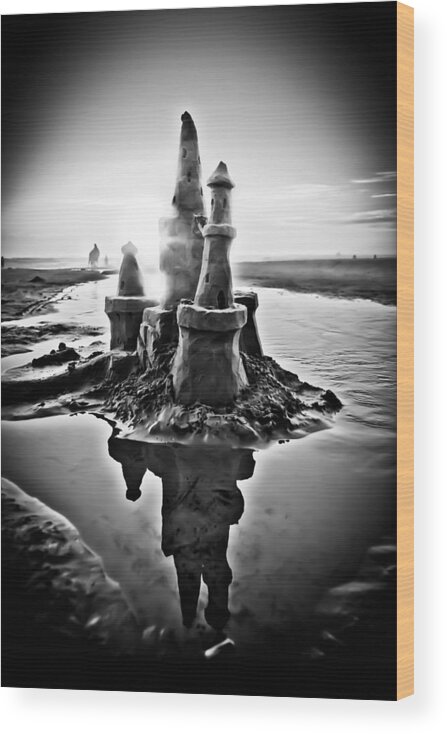 Sandcastle Wood Print featuring the photograph Sandcastle in Black and White by Joseph Bowman