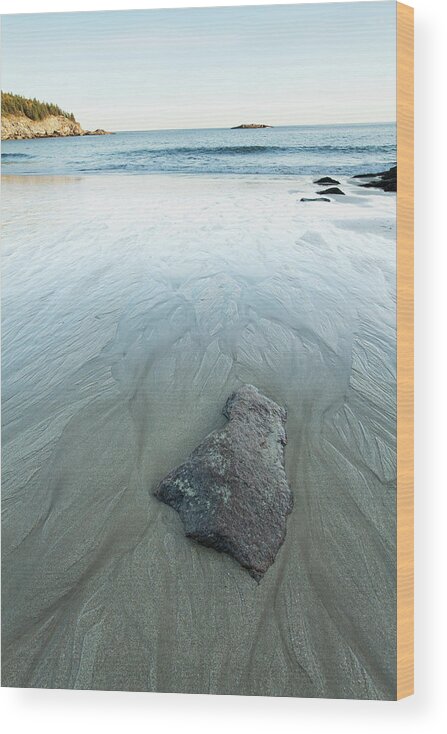Tide Wood Print featuring the photograph Sandy Beach With Water Trails, Acadia by Susan Dykstra / Design Pics