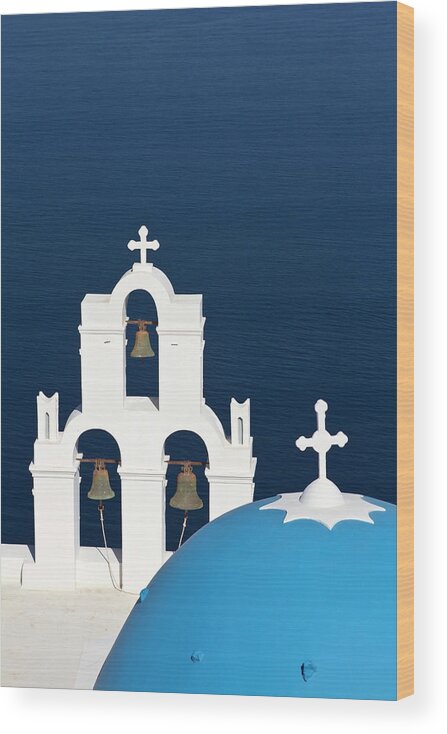 Architectural Feature Wood Print featuring the photograph Santorini Classical Greek Church by Joakimbkk