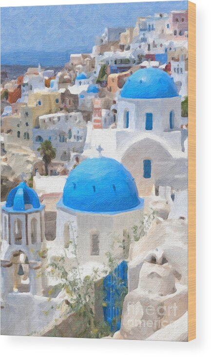 Greece Wood Print featuring the painting Santorini Oil Painting by Antony McAulay