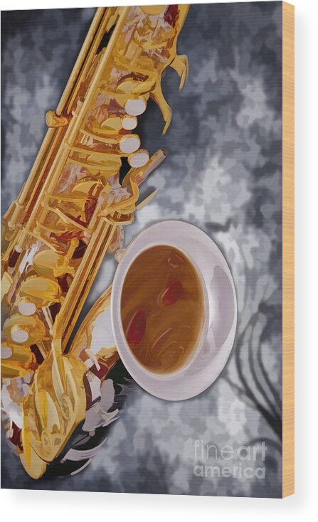 Saxophone Wood Print featuring the painting Saxophone Music Instrument Painting in Color 3265.02 by M K Miller