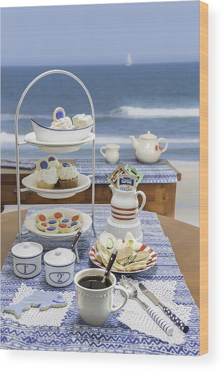 Karen Stephenson Wood Print featuring the photograph Seaside Tea Party by Karen Stephenson