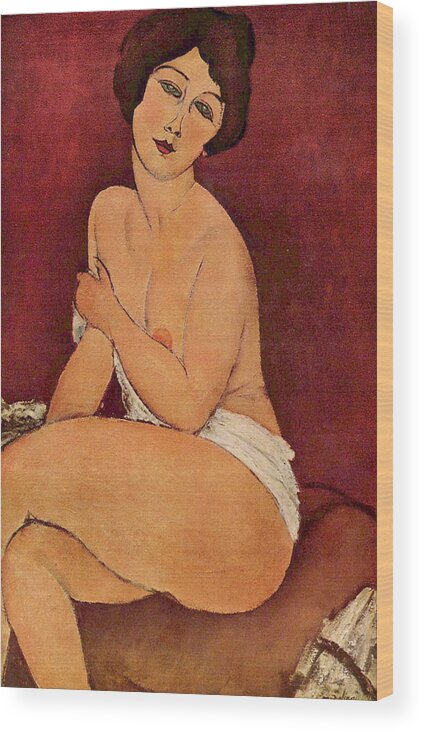 Seated Female Nude Wood Print featuring the painting Seated Female Nude by Amedeo Modigliani