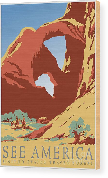 See America Wood Print featuring the drawing See America Vintage Travel Poster by Jon Neidert