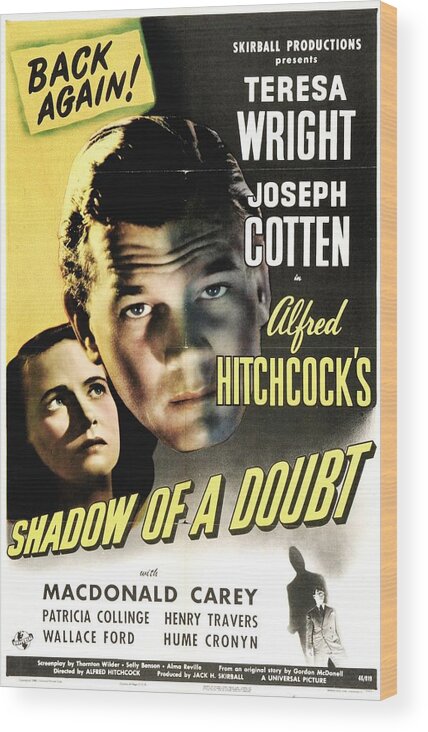 Movie Poster Wood Print featuring the photograph Shadow of a Doubt - 1943 by Georgia Clare