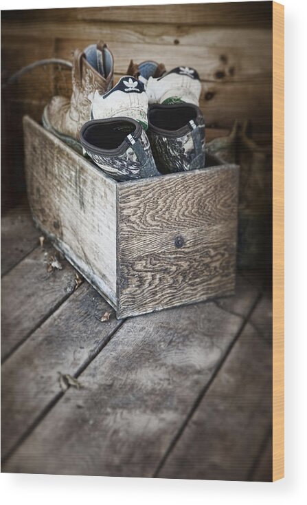 Apparel Wood Print featuring the photograph Shoebox Still Life by Tom Mc Nemar