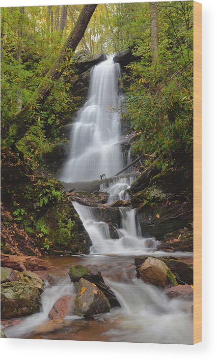 Waterfall Wood Print featuring the photograph Silverspray Falls In Autumn by Stephen Vecchiotti