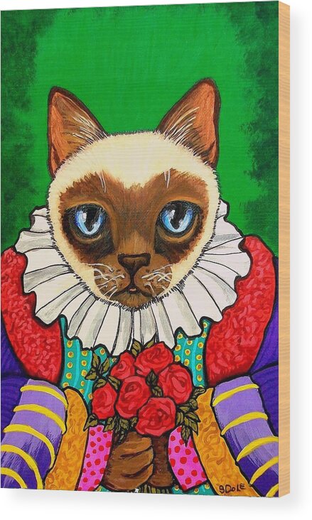 Cat Wood Print featuring the painting Sir Si by Sherry Dole