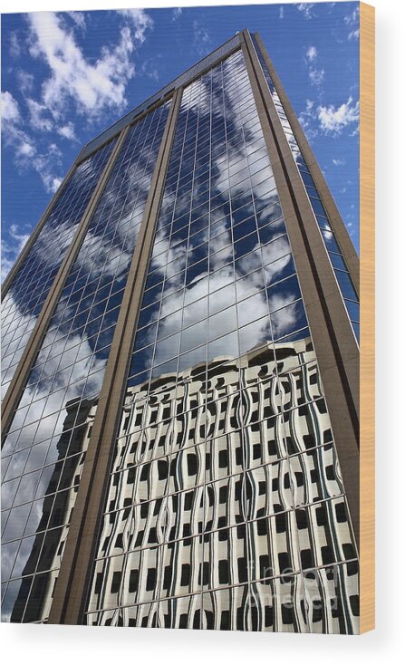 Urban Wood Print featuring the photograph Urban Office Tower Reflection by Linda Bianic