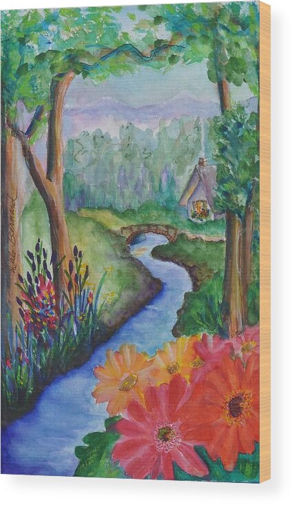 Cottage Wood Print featuring the painting Sleepy Forest Cottage by Dale Bernard