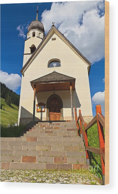 Alpine Wood Print featuring the photograph small church in Penia by Antonio Scarpi