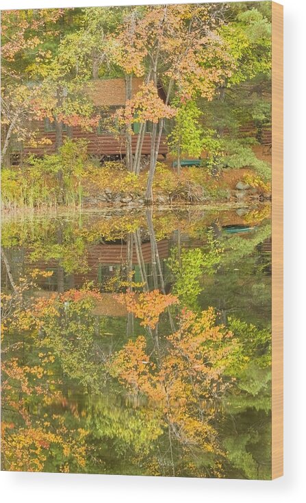 Readfeild Wood Print featuring the photograph Small Cottage on Fall Torsey Pond Readfield Maine by Keith Webber Jr