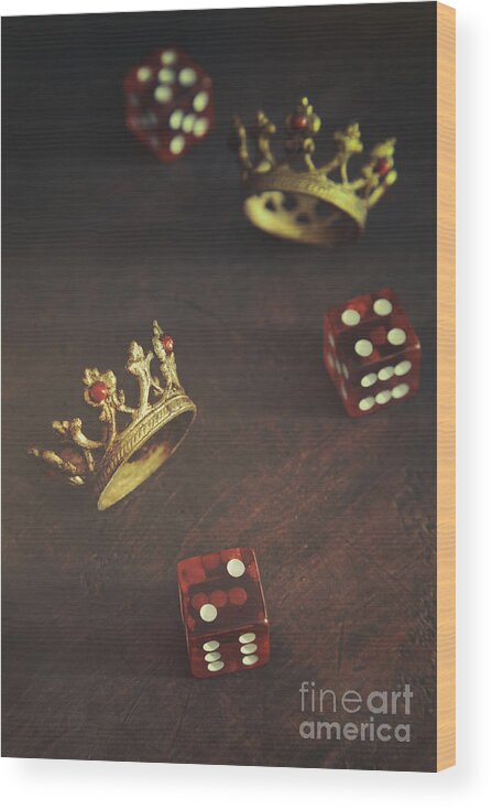 Atmosphere Wood Print featuring the photograph Small crowns with dice on table by Sandra Cunningham