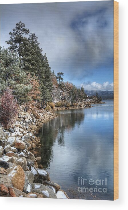 Snow Wood Print featuring the photograph Snow On The Lake by Eddie Yerkish