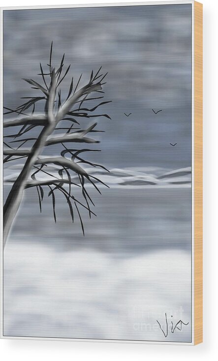 Snow Painting Wood Print featuring the painting Snow Scene by Judy Via-Wolff