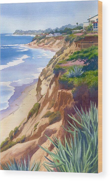 Solana Beach Wood Print featuring the painting Solana Beach Ocean View by Mary Helmreich